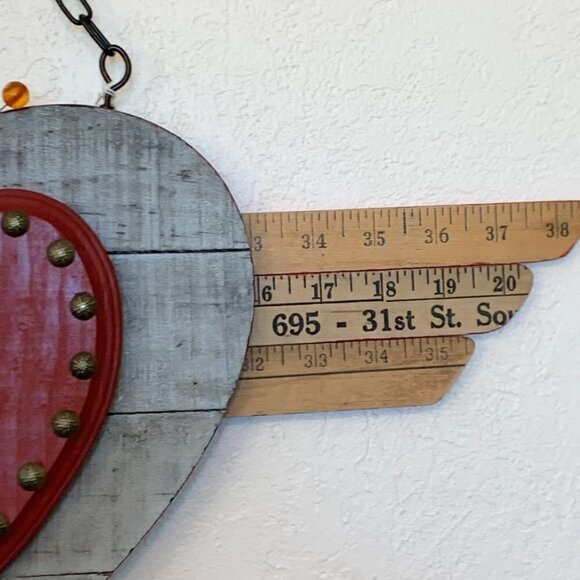 Red Flaming Heart LARGE - recycled art - assemblage art - Signed by artist - Picture 4 of 8